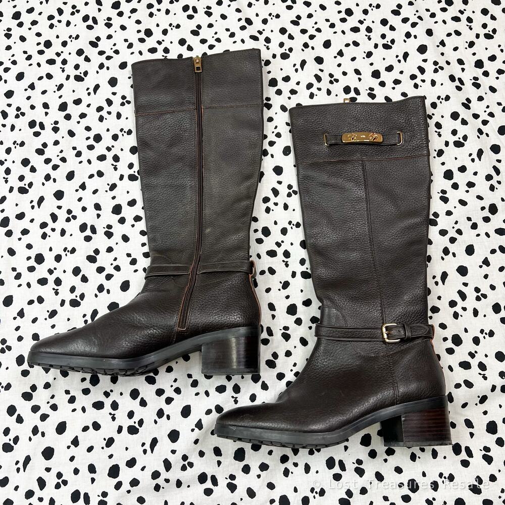 Coach | Sullivan Brown Leather Knee High Boots Gold Hardware Riding Womens 9.5 - Picture 6 of 11